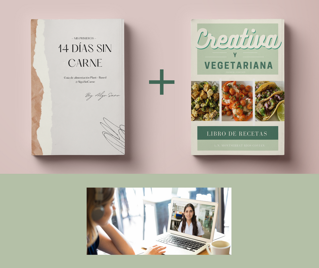 Recetario Mis primeros 14 Días Sin Carne (E-book) + Recetario Creativa y Vegetariana (E-book)  Consulta Nutricional Online Personalizada